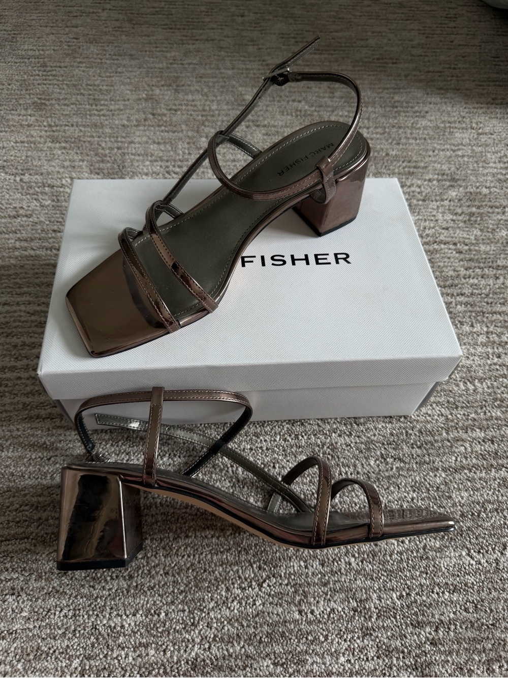 Marc Fisher Bronze Metallic Strappy Block Heel Sandal
